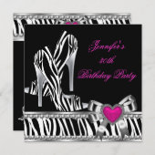 Shoes Pink 30. Geburtstag Party Zebra Black Einladung (Vorne/Hinten)