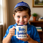 Shofar So gut! 🕎 🎉 Zweifarbige Tasse<br><div class="desc">Machen Sie sich bereit, Ihre Hanukah-Feiern mit dieser unglaublich witzig und festlichen Zwei-Töne-Tasse zu beleuchten! Mit der fröhlichen Botschaft "Happy Hanukkah" in blauen Buchstaben ist diese Tasse mit spielerischen gelben Flammen und einem Konfetti-Sprinkle geschmückt, was sie so hell wie Ihre Menorah macht. Die witzige Phrase "Shofar So Good!" fügt einen...</div>