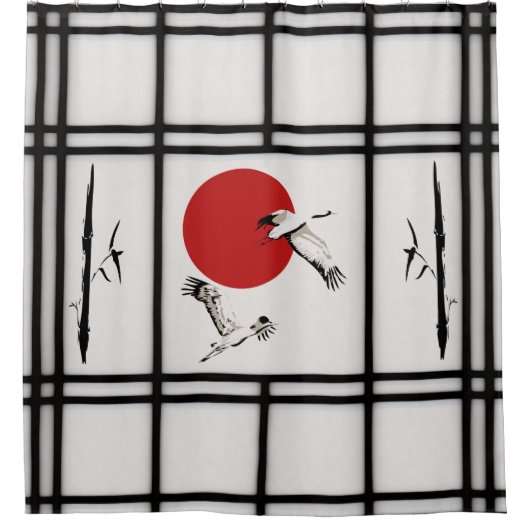 Shoji - Bamboo und Crane Duschvorhang (Vorderseite)