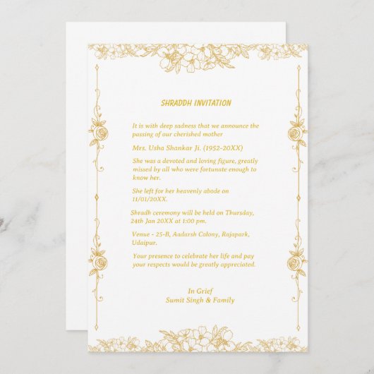 Shok Sandesh Hindu Shraddh Einladung (Vorne/Hinten)