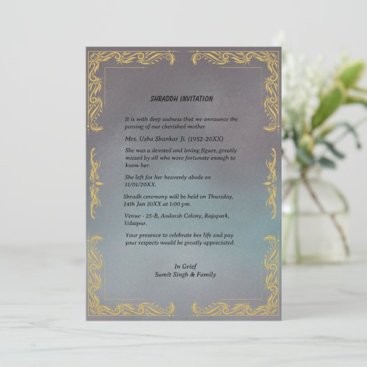 Shok Sandesh Hindu Shraddh Einladung (Stehend Vorderseite)