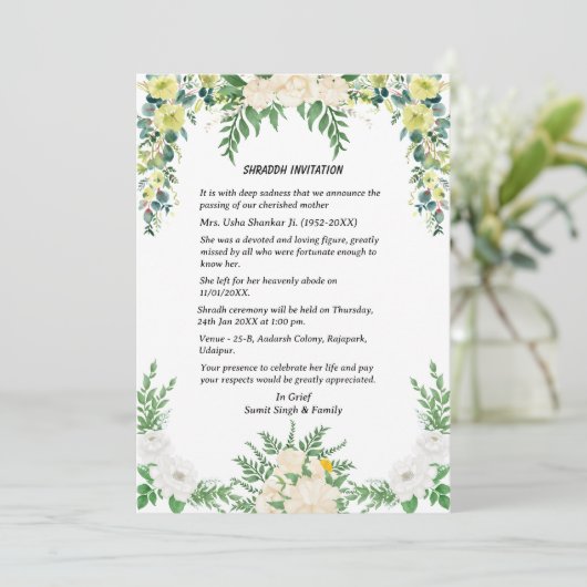 Shok Sandesh Hindu Shraddh Einladung (Stehend Vorderseite)