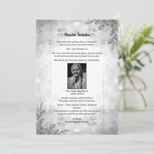 Shok Sandesh Hindu Shraddh Einladung (Stehend Vorderseite)