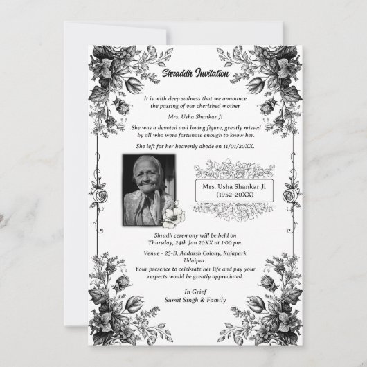 Shok Sandesh Hindu Shraddh Einladung (Vorderseite)