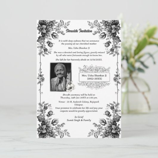 Shok Sandesh Hindu Shraddh Einladung (Stehend Vorderseite)