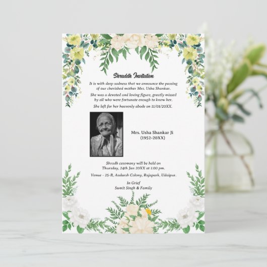 Shok Sandesh Hindu Shraddh Einladung (Stehend Vorderseite)