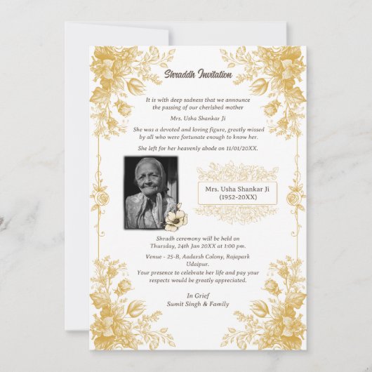 Shok Sandesh Hindu Shraddh Einladung (Vorderseite)