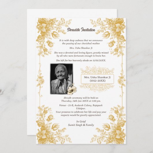 Shok Sandesh Hindu Shraddh Einladung (Vorne/Hinten)