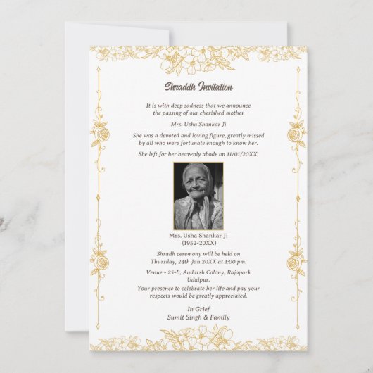 Shok Sandesh Hindu Shraddh Einladung (Vorderseite)