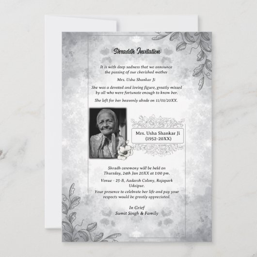 Shok Sandesh Hindu Shraddh Einladung (Vorderseite)