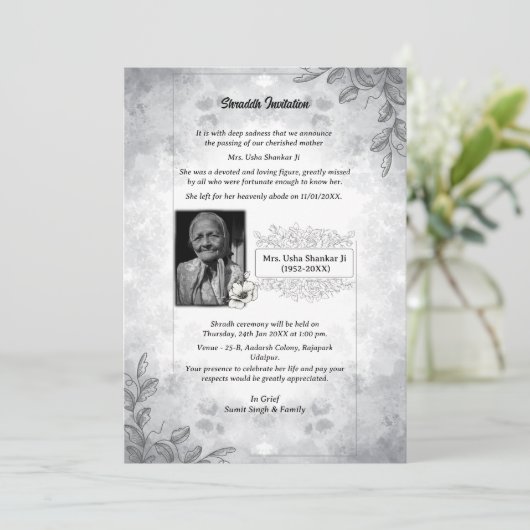 Shok Sandesh Hindu Shraddh Einladung (Stehend Vorderseite)