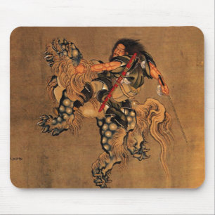Shoki, das einen Shishi Löwe reitet Mousepad