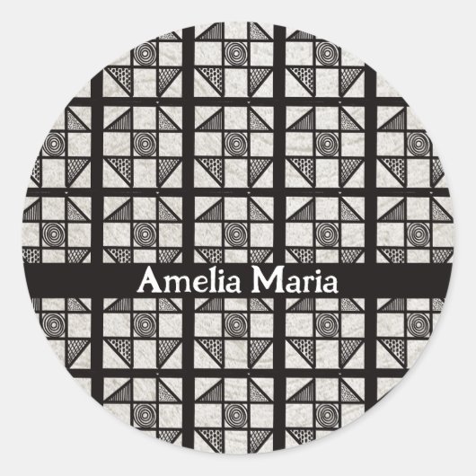 Shoofliege-Patchwork-Block Runder Aufkleber (Vorderseite)