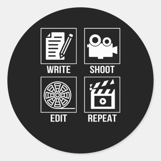 Shoot Edit Wiederholen Funny Filmaker schreiben Runder Aufkleber (Vorderseite)