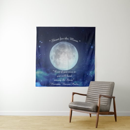 "Shoot for Moon" Zitat mit Vollmond Wandteppich (Beispiel)