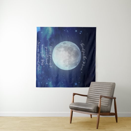 "Shoot for Moon" Zitat mit Vollmond Wandteppich (Beispiel (Horizontal))