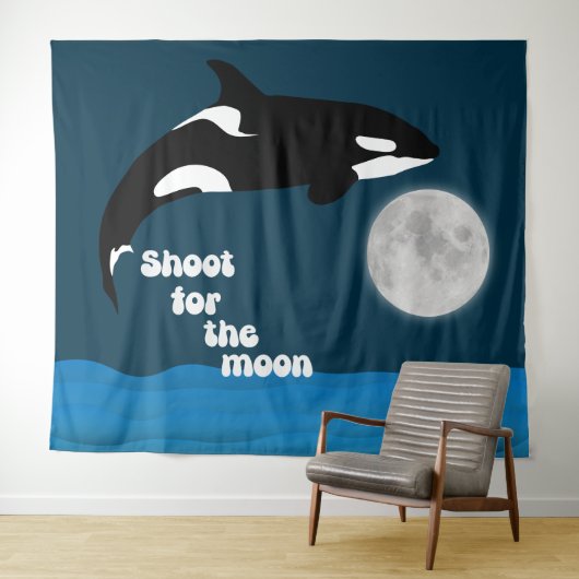 Shoot for the Moon Orca Killer Whale Tapestory Wandteppich (Beispiel (Horizontal))