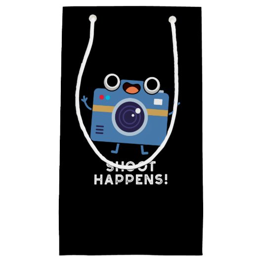 Shoot Happens Funny Camera Puff Dark BG Kleine Geschenktüte (Vorderseite)