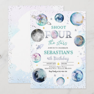 Shooting Four The Stars Space 4. Geburtstag Party Einladung