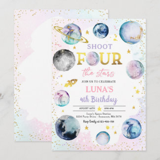 Shooting Four The Stars Space 4. Geburtstag Party Einladung