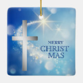 Shooting Star Christlich Silver Cross Weihnachten Keramikornament (Rückseite)