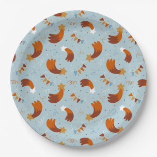 Shooting Star & Confetti Celebration Light Blue Pappteller