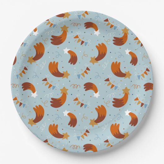 Shooting Star & Confetti Celebration Light Blue Pappteller (Vorderseite)