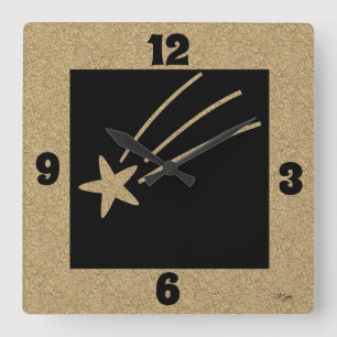 Shooting Star Cork Look Moderner schwarzer Hinterg Quadratische Wanduhr