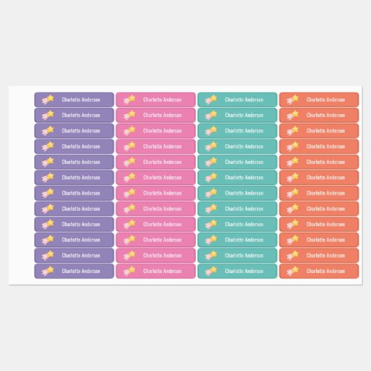 Shooting Star Custom Closing Name Etiketten (Blatt)