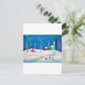 Shooting Star Folk Naive Kunst Winterschneeszene Postkarte (Stehend Vorderseite)