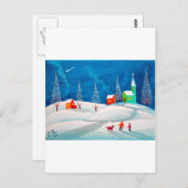 Shooting Star Folk Naive Kunst Winterschneeszene Postkarte (Vorne/Hinten)