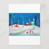 Shooting Star Folk Naive Kunst Winterschneeszene Postkarte (Vorderseite)