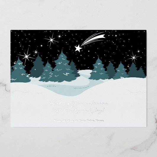 Shooting Star & Forest Forest Forest Weihnachtskar Folieneinladung (Vorderseite)
