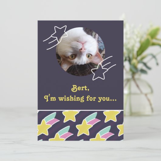 Shooting Star Muster individuell anpassbare Geburt Einladung (Stehend Vorderseite)