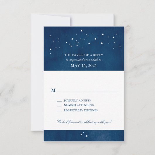 Shooting Star Navy Blue Watercolor Hochzeit | UAWG RSVP Karte (Vorderseite)