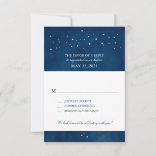 Shooting Star Navy Blue Watercolor Hochzeit   UAWG RSVP Karte