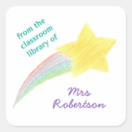 Shooting star personalized teacher bookplate quadratischer aufkleber
