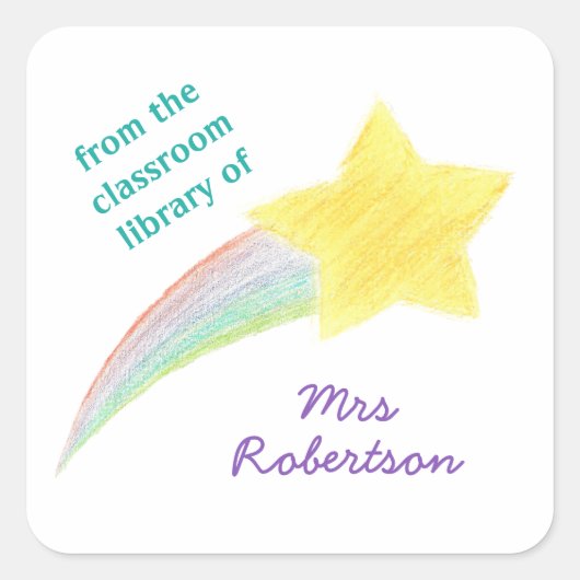 Shooting star personalized teacher bookplate quadratischer aufkleber (Vorderseite)