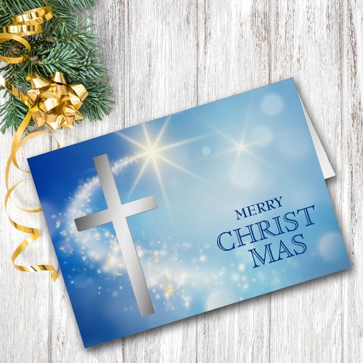 Shooting Star Silver Cross Weihnachtskarte