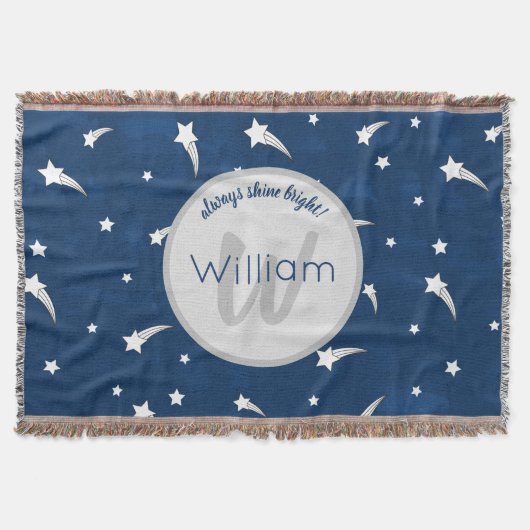 Shooting Stars Navy Blue Watercolor Monogram Decke (Vorderseite)