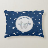 Shooting Stars Navy Blue Watercolor Monogram Dekokissen (Vorderseite)