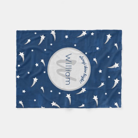 Shooting Stars Navy Blue Watercolor Monogram Fleecedecke (Vorderseite (Horizontal))