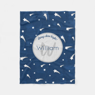 Shooting Stars Navy Blue Watercolor Monogram Fleecedecke