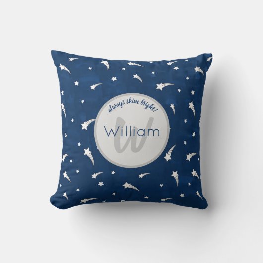 Shooting Stars Navy Blue Watercolor Monogram Kissen (Vorderseite)