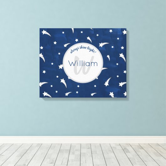 Shooting Stars Navy Blue Watercolor Monogram Leinwanddruck (Insitu (Holzboden))