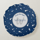 Shooting Stars Navy Blue Watercolor Monogram Rundes Kissen (Rückseite)