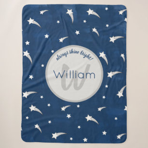 Shooting Stars Navy Blue Watercolor Monogram Sherpadecke