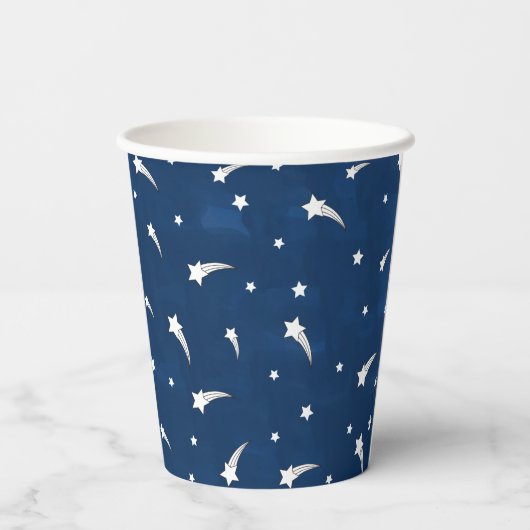 Shooting Stars Navy Blue Watercolor Pappbecher (Rückseite)