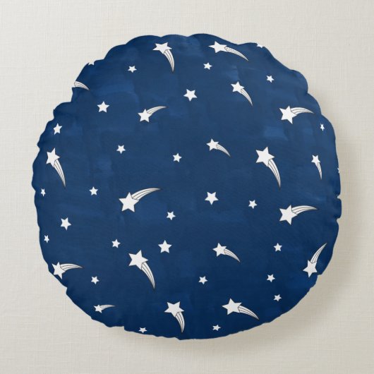 Shooting Stars Navy Blue Watercolor Rundes Kissen (Vorderseite)