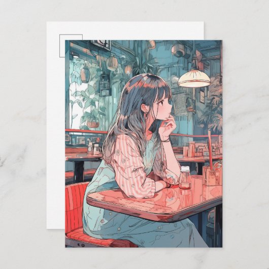 【SHOP限定イラスト】カフェで待ち合わせ|寿司娘GenerativeAI Postkarte (Vorne/Hinten)